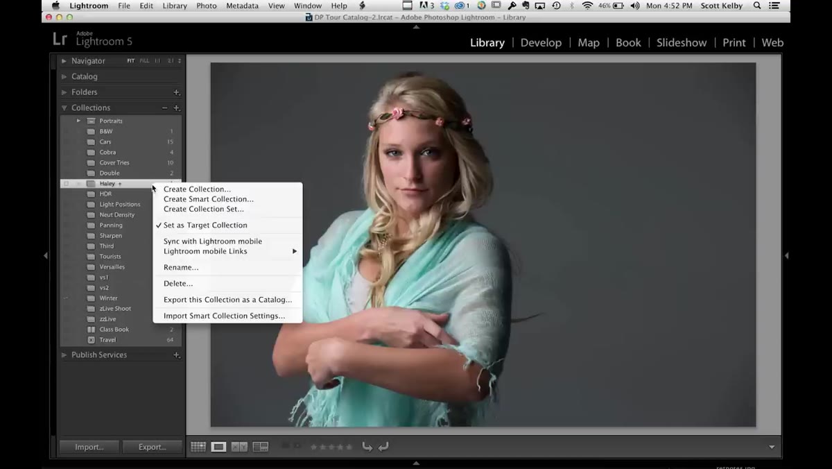 Right-click context menu on collection showing Sync with Lightroom Mobile option