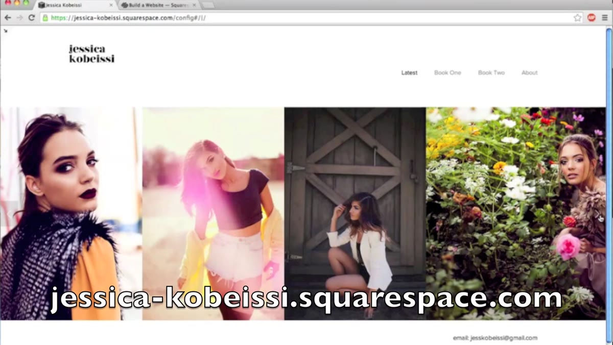 Squarespace panel showing Latest Work, Book One, Book Two navigation