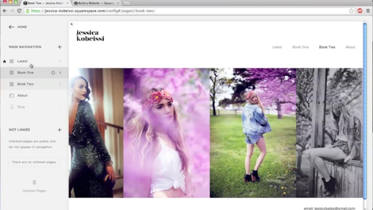 Jessica showing blog toggled off in Squarespace navigation settings