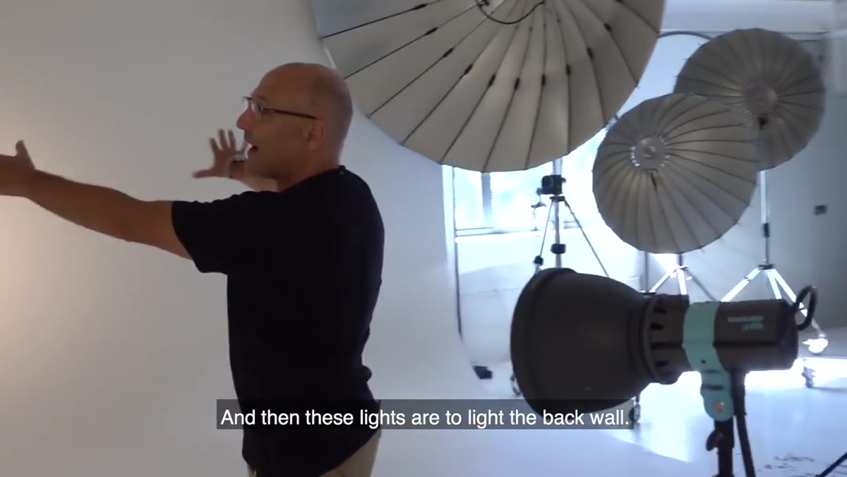Fill lights positioned to prevent dark grey backdrop