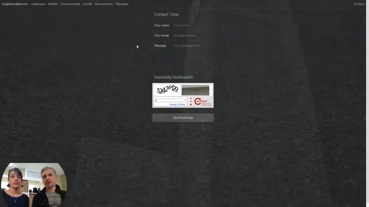 Contact page shown with only a form, no email address visible