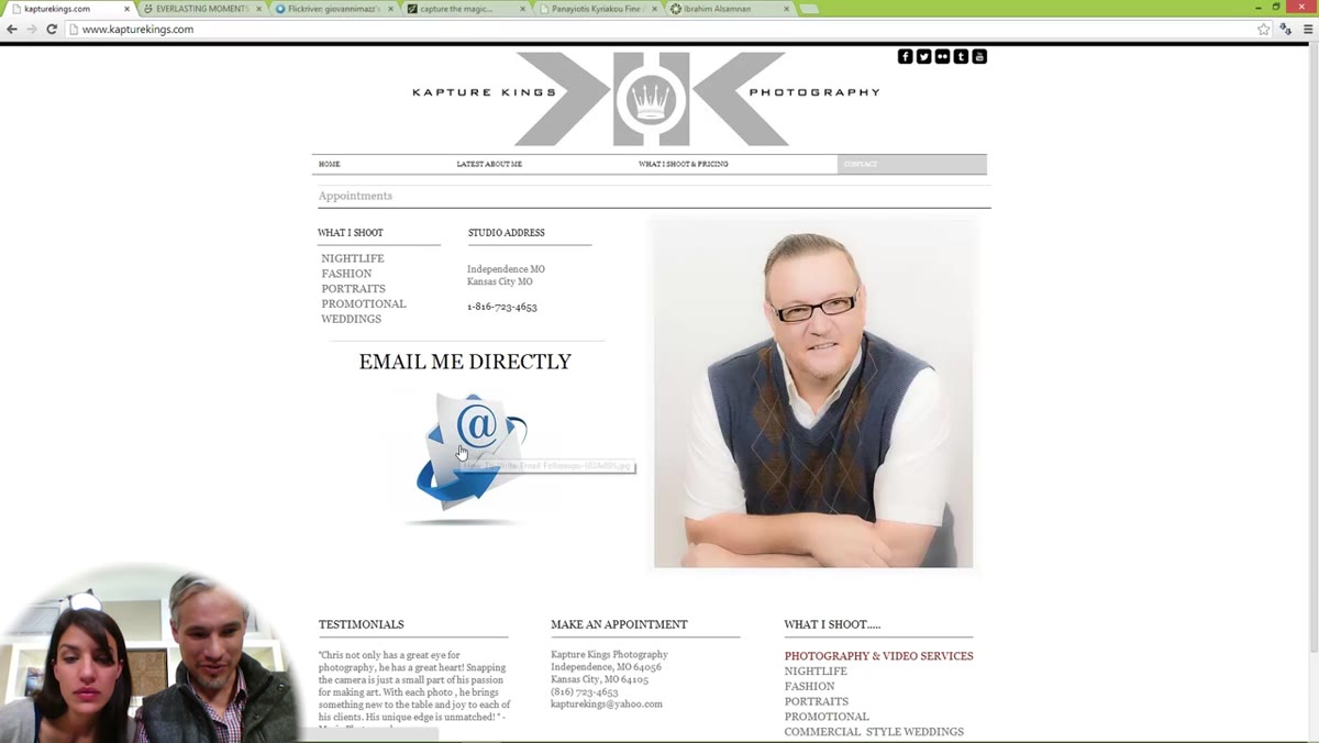 Contact section showing phone number and clickable email address